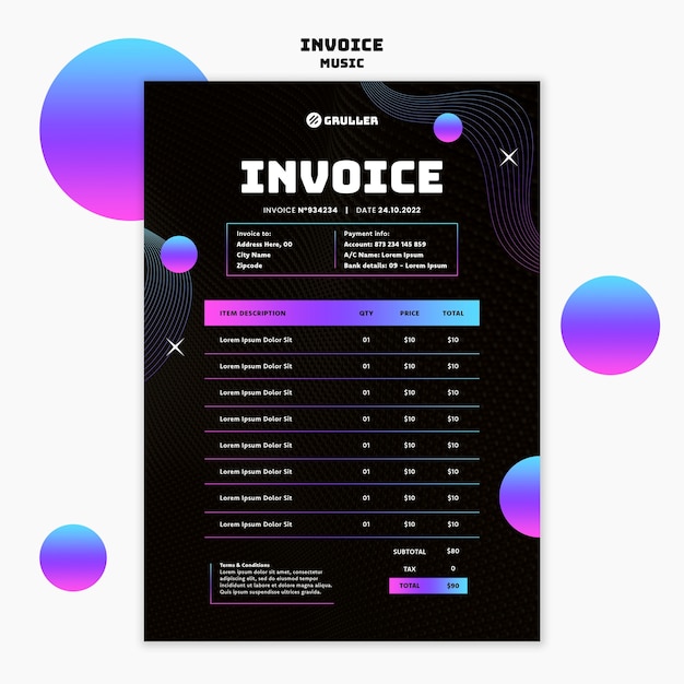 Free PSD gradient music festival invoice template