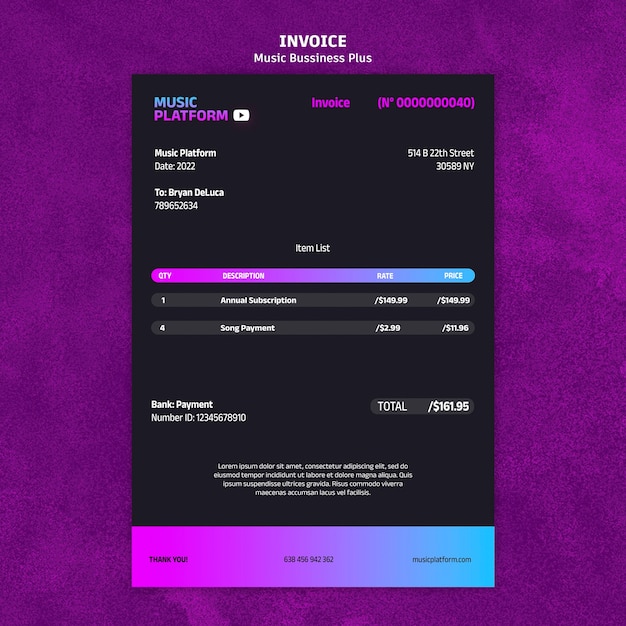 Gradient music festival invoice template