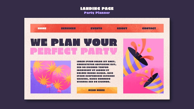 Gradient party planner landing page template