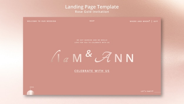 Free PSD gradient rose gold invitation landing page