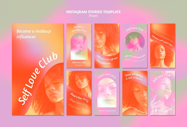 Gradient self love club social media stories