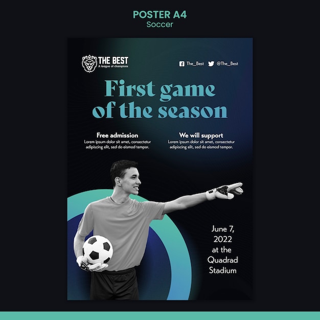 Free PSD gradient soccer poster template design