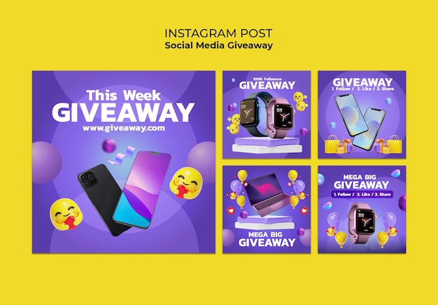 Free PSD gradient social media giveaway instagram posts