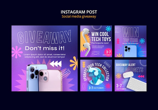 Free PSD gradient social media giveaway instagram posts