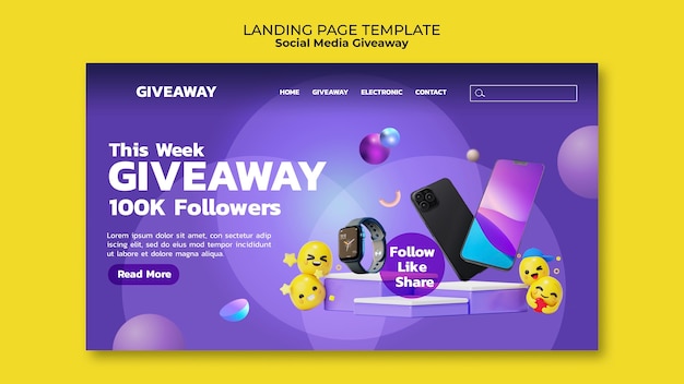 Free PSD gradient social media giveaway landing page