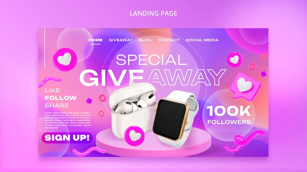 Free PSD gradient social media giveaway landing page