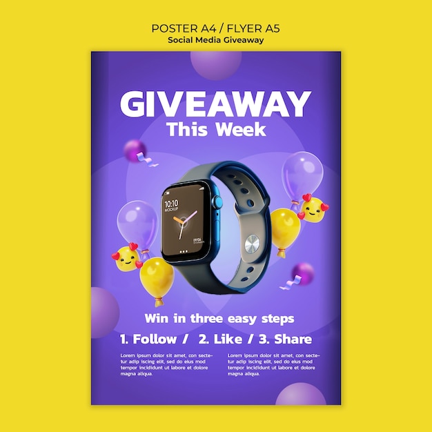 Free PSD gradient social media giveaway poster