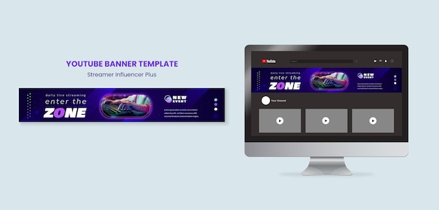 Gradient streamer youtube banner template