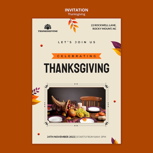 Free PSD gradient thanksgiving celebration invitation