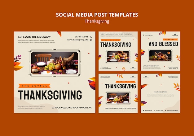 Free PSD gradient thanksgiving celebration social media posts