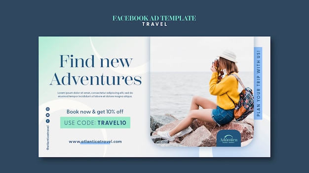 Gradient travel adventure facebook template