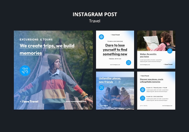 Free PSD gradient travel adventure instagram posts