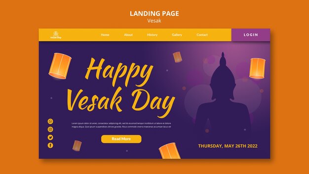 Gradient vesak celebration landing page template design