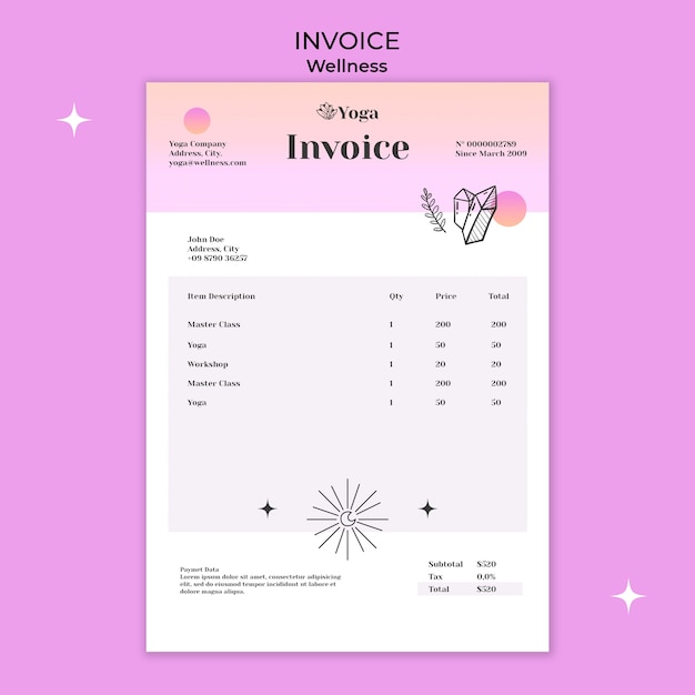 Gradient wellness invoice template with shiny stars