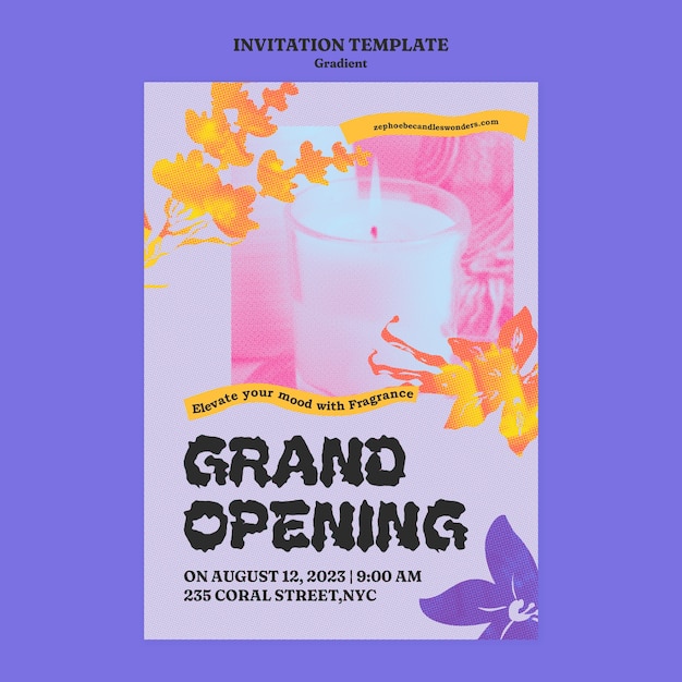 Free PSD gradients candle invitation template