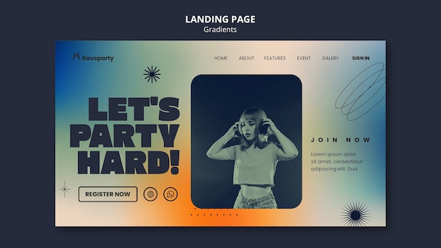 Free PSD gradients style landing page template