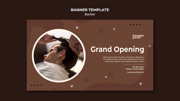 Free PSD grand opening client at the barber shop banner