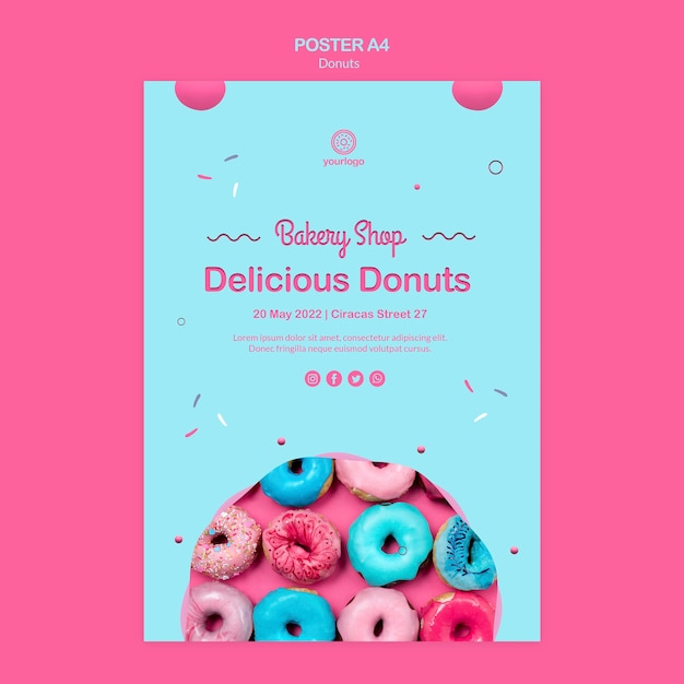 Free PSD grand opening rainbow doughnuts flyer template