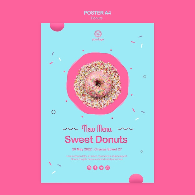 Free PSD grand opening rainbow doughnuts poster template