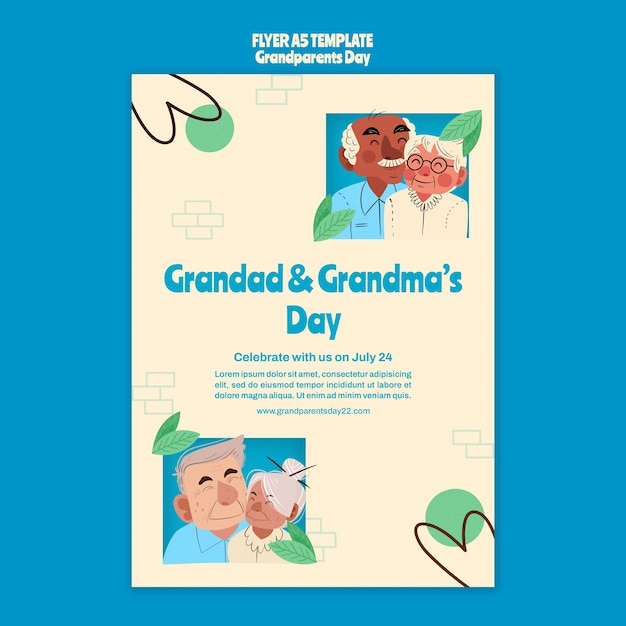 Free PSD grandparent day vertical flyer template with organic design