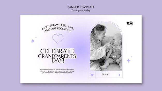 Grandparents day horizontal banner template with hearts design