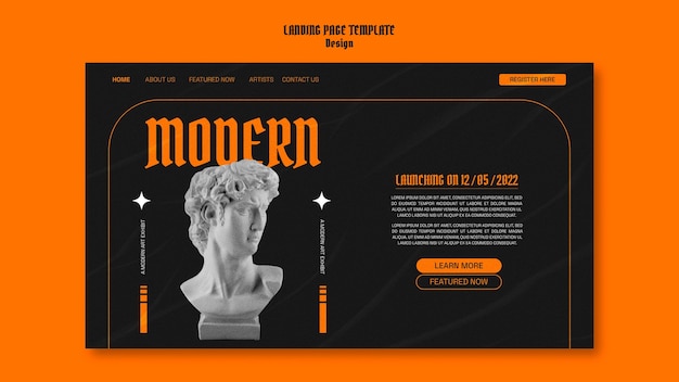 Free PSD graphic design landing page template with marble statue