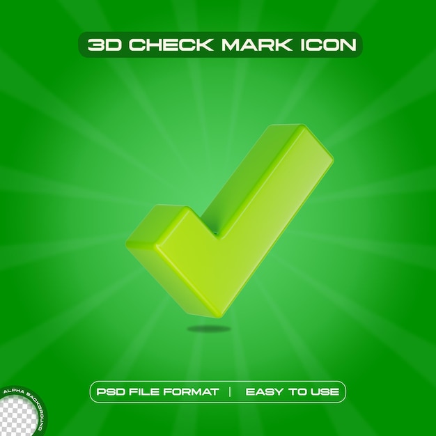 Free PSD green check mark symbol icon 3d render illustration