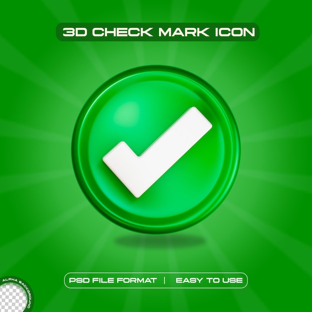 Free PSD green check mark symbol icon 3d render illustration