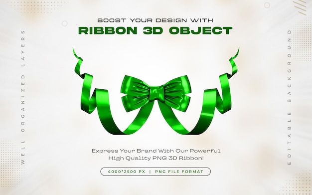 Free PSD green ribbon icon isolated 3d render illustration