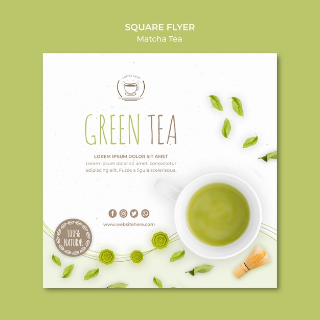 Free PSD green tea square flyer template