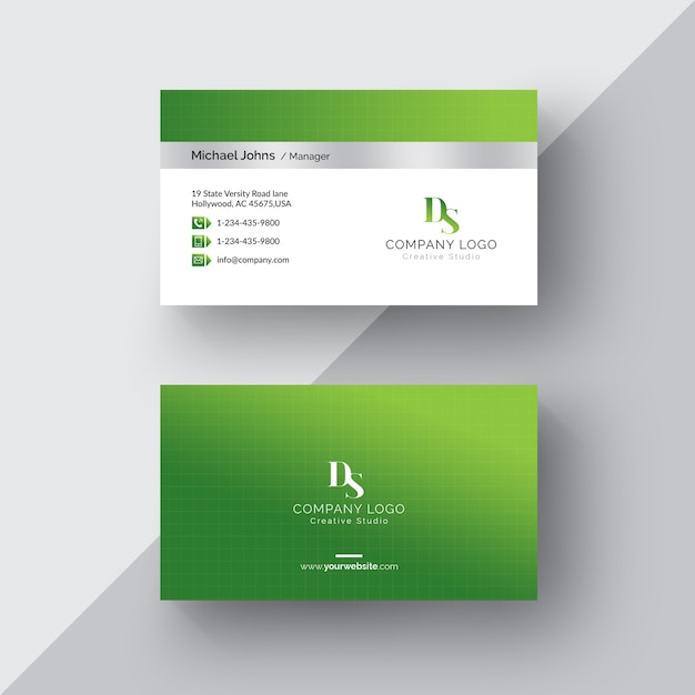 Green and white business card