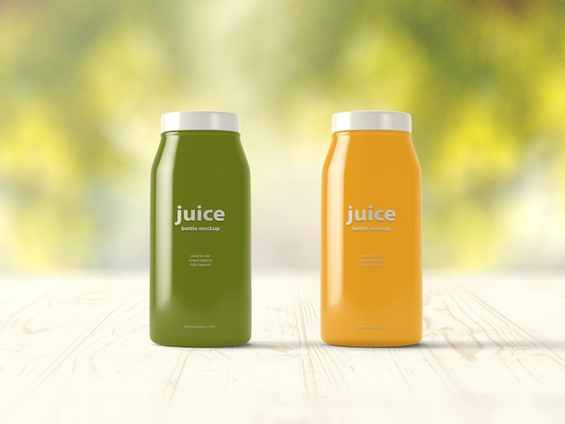 Free PSD green and yellow juice bottle mock up