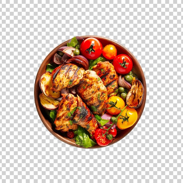 Free PSD grilled chicken or roasted bbq with spices and tomato on a transparent background