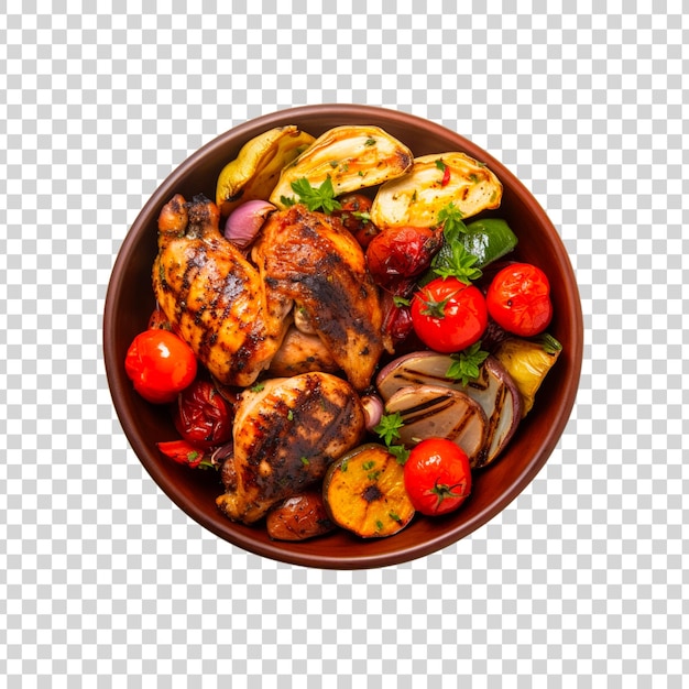 Free PSD grilled chicken or roasted bbq with spices and tomato on a transparent background