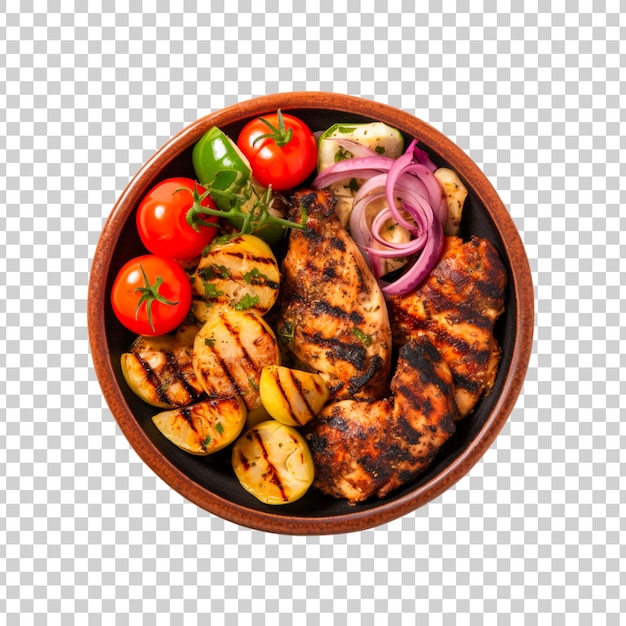 Grilled chicken or roasted bbq with spices and tomato on a transparent background