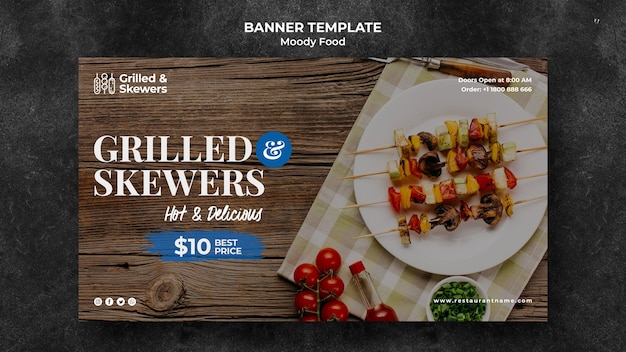 Free PSD grilled steak and veggies restaurant banner template