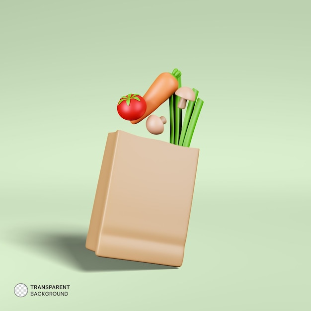 Free PSD grocery item and paper bag icon isolated 3d render illustration