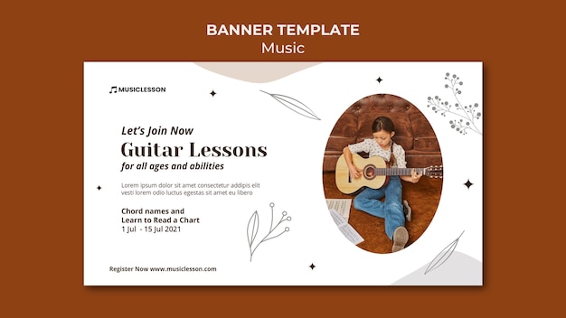 Free PSD guitar lessons banner template