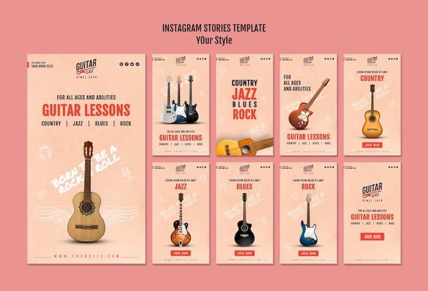 Free PSD guitar lessons instagram stories template