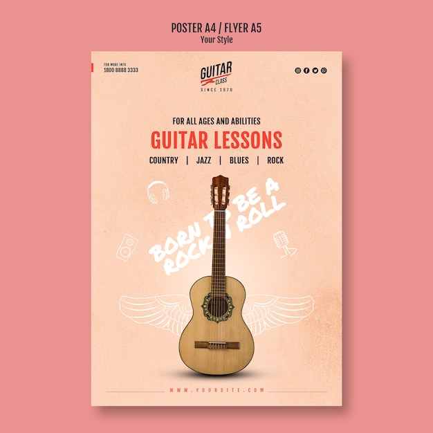 Free PSD guitar lessons poster template