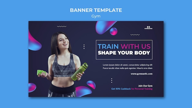 Free PSD gym banner template with photo