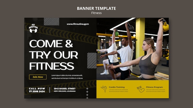 Gym and fitness horizontal banner template