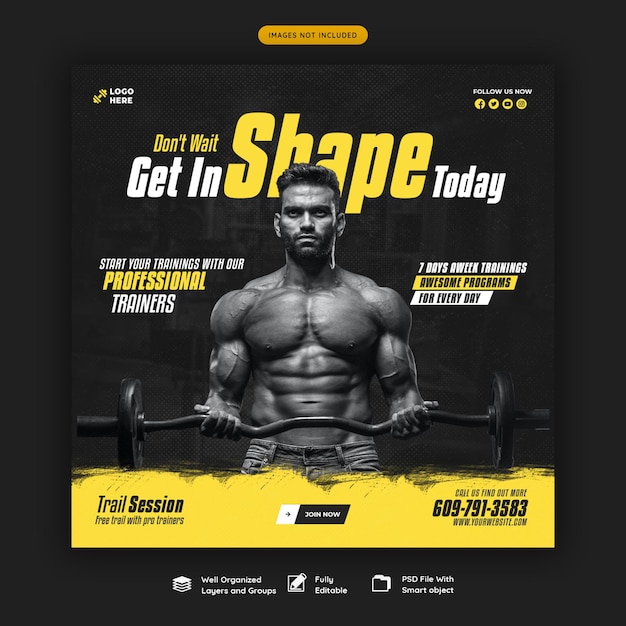 Free PSD gym and fitness social media banner template