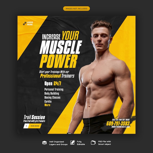 Gym and fitness social media banner template