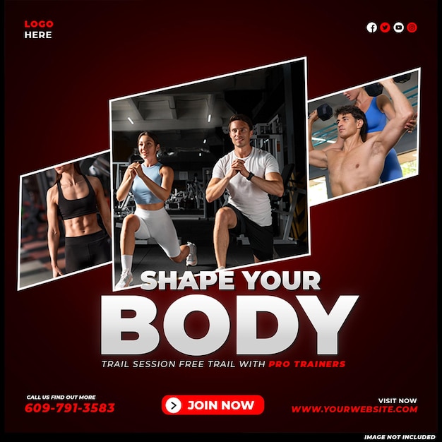 Free PSD gym and fitness social media instagram post template