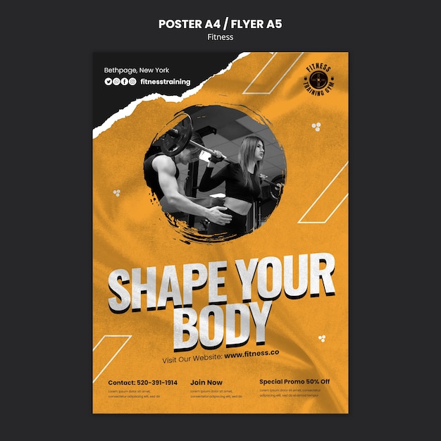 Free PSD gym and fitness vertical poster template