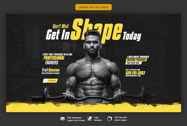 Gym and fitness web banner template