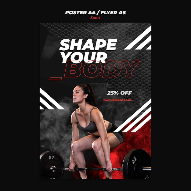 Free PSD gym and sport vertical poster template