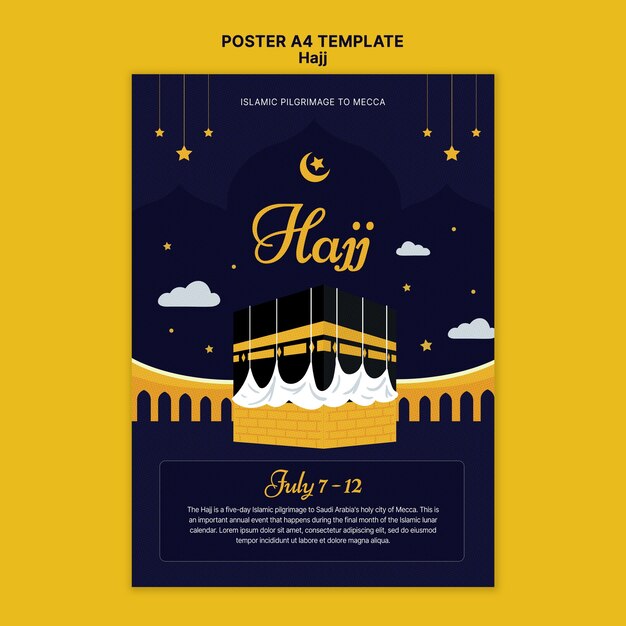 Free PSD hajj vertical poster template with mecca