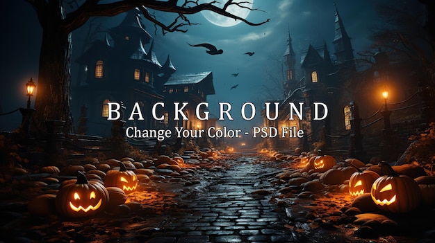 Free PSD halloween background with pumpkins old castle and bats